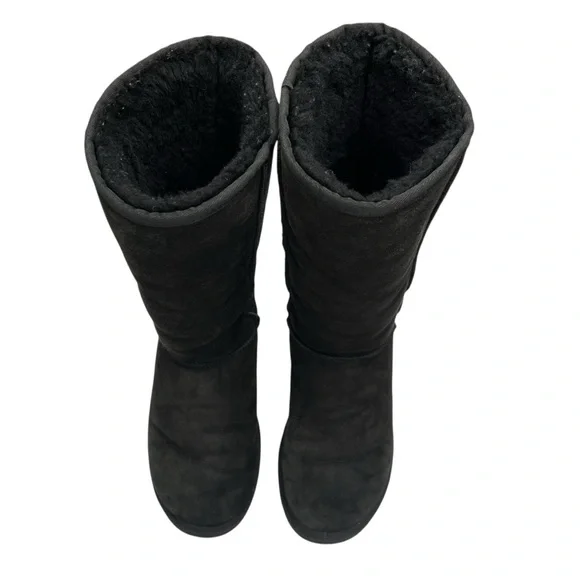 UGG Tall Classic Suede Shearling Boots Women’s Size 8 | Black High Winter Snow - Picture 4 of 13